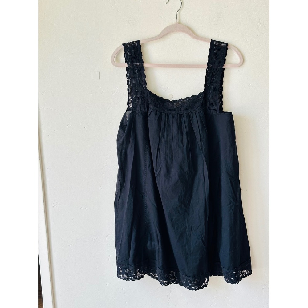 J.Crew Black Lace-Trim Mini Beach Dress Size Medium Cotton Crochet Sheer Unlined - Picture 3 of 10